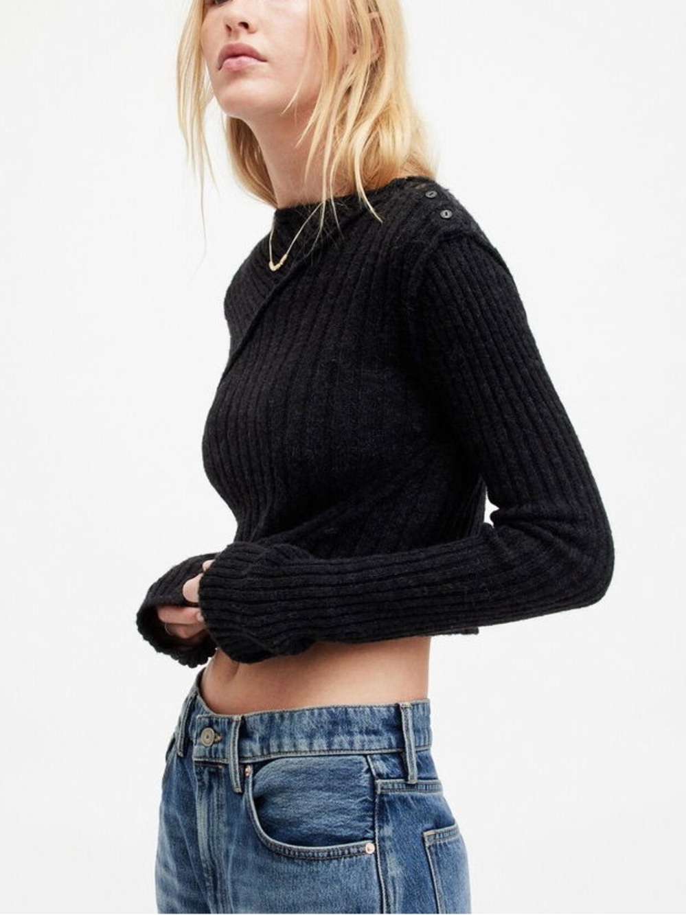AllSaints Amos Cropped Sweater in Black Size M